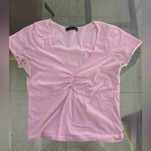 Brandy Melville Light Pink Ruched V-neck tee